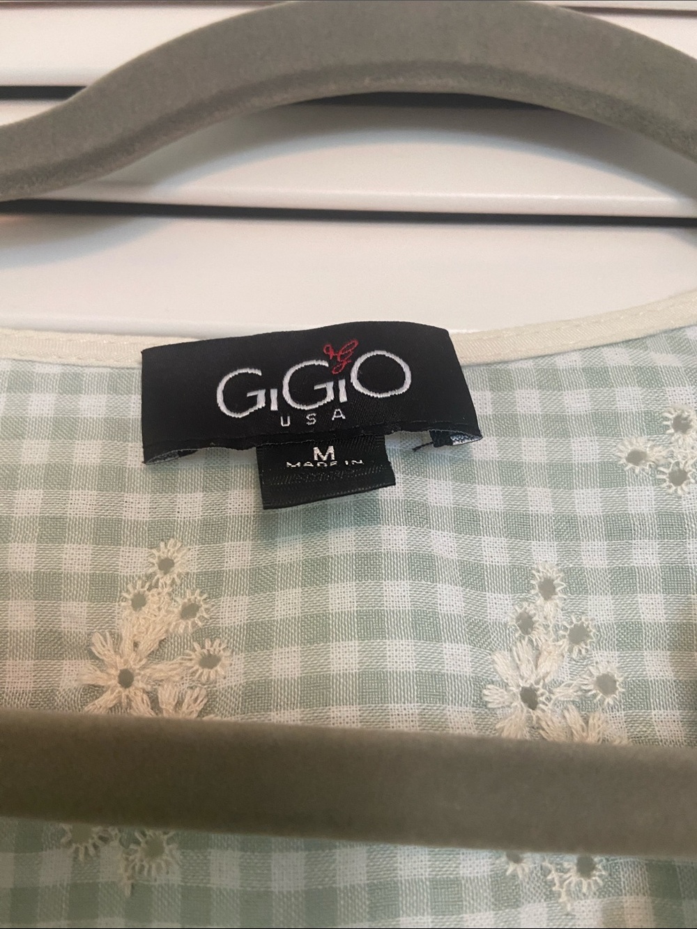 GiGiO Prairie Ginham Floral Embroidery Midi Dress Size M Sage/Cream Pockets - Picture 2 of 12